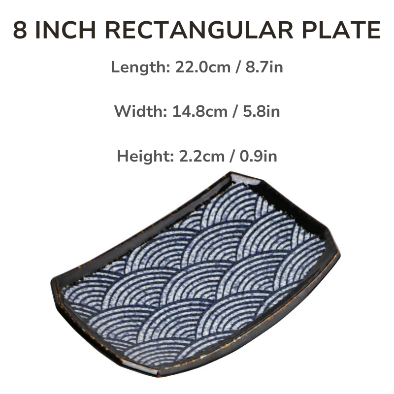 Mino Ware Wave Pattern Retro Underglaze Bowl and Plate Set