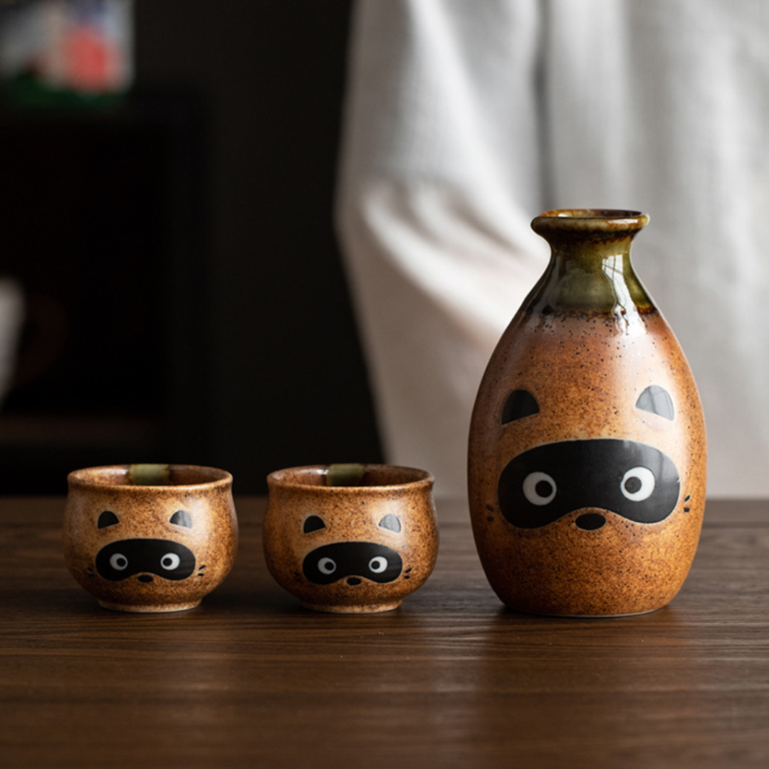 Shigaraki Ware Tanuki Sake Set