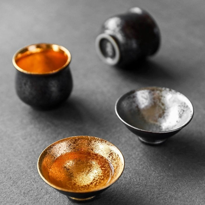 Arita-Yaki Handcrafted Vintage Gold and Silver Glaze Sake Cup Set - Japanese sake cup - Hikari Spirits