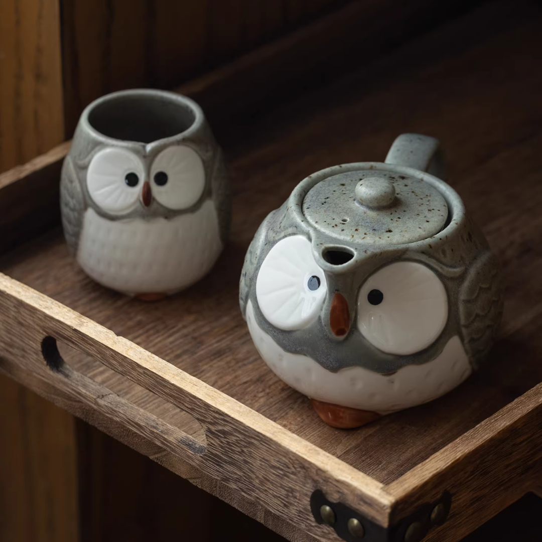 Mino Ware Owl Tea Set