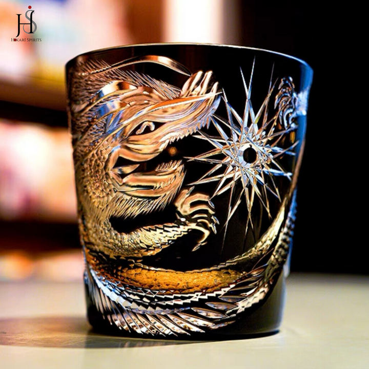 Edo Kiriko Hand-Carved Dragon's Breath Whiskey Glass - Whisky Glasses - Hikari Spirits