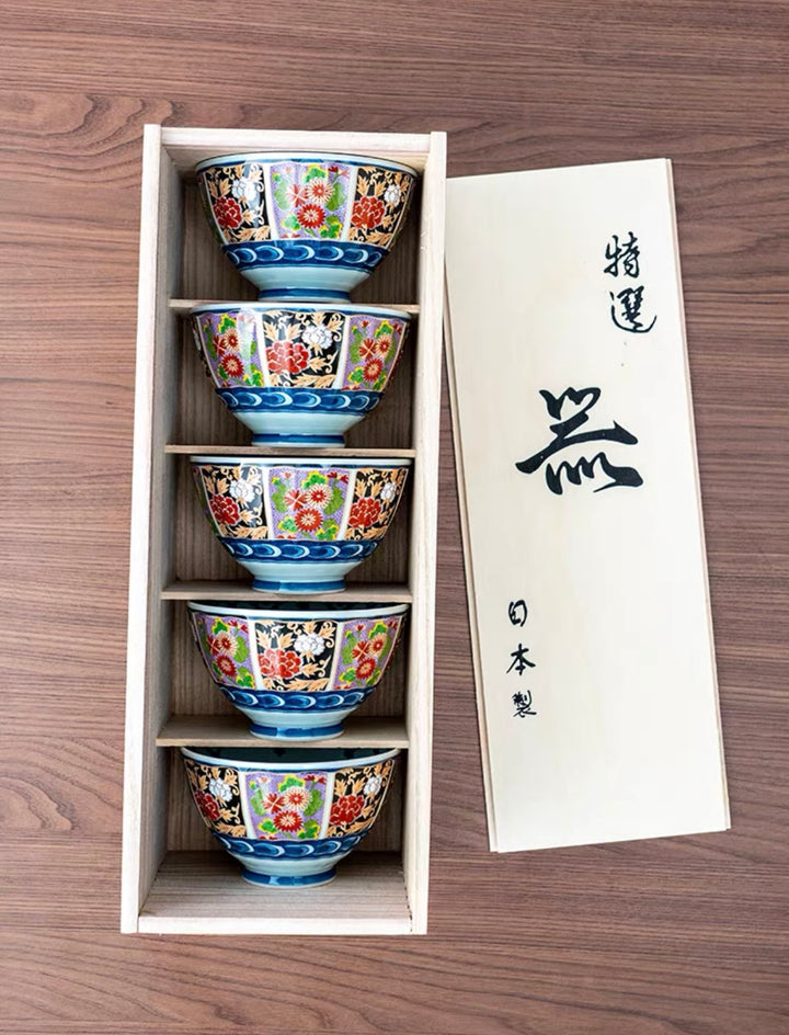 Mino Ware Imperial Floral Pattern Ceramic Bowl Set - Japanese Bowls - Hikari Spirits