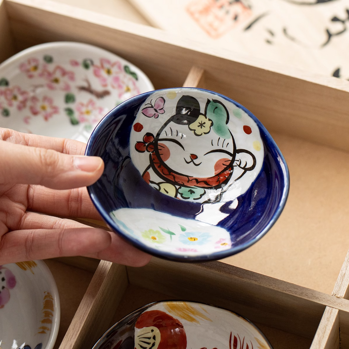 Seto Ware Yudachi Kiln Sakura Rabbit Ceramic Dipping Plate Gift Set - Plates - Hikari Spirits