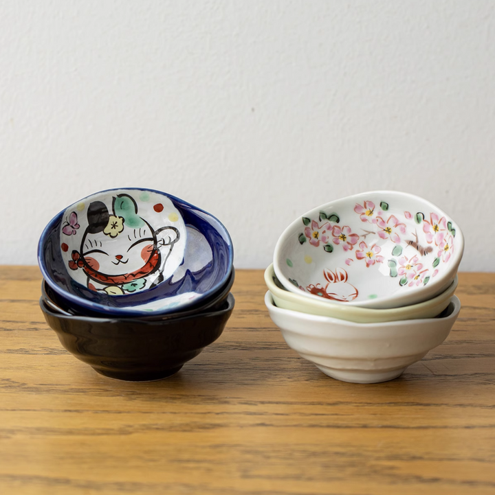 Seto Ware Yudachi Kiln Sakura Rabbit Ceramic Dipping Plate Gift Set - Plates - Hikari Spirits