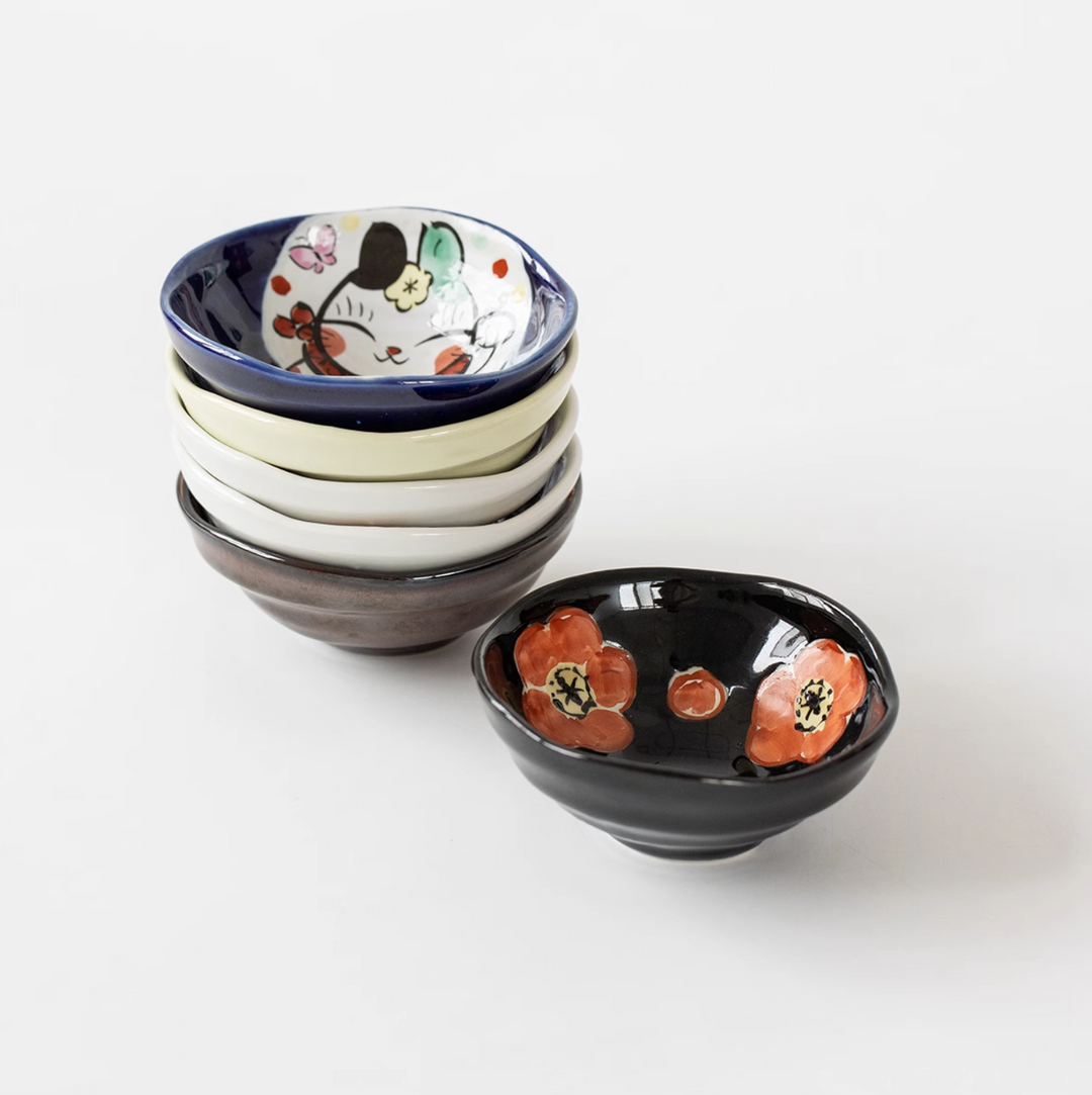 Seto Ware Yudachi Kiln Sakura Rabbit Ceramic Dipping Plate Gift Set - Plates - Hikari Spirits