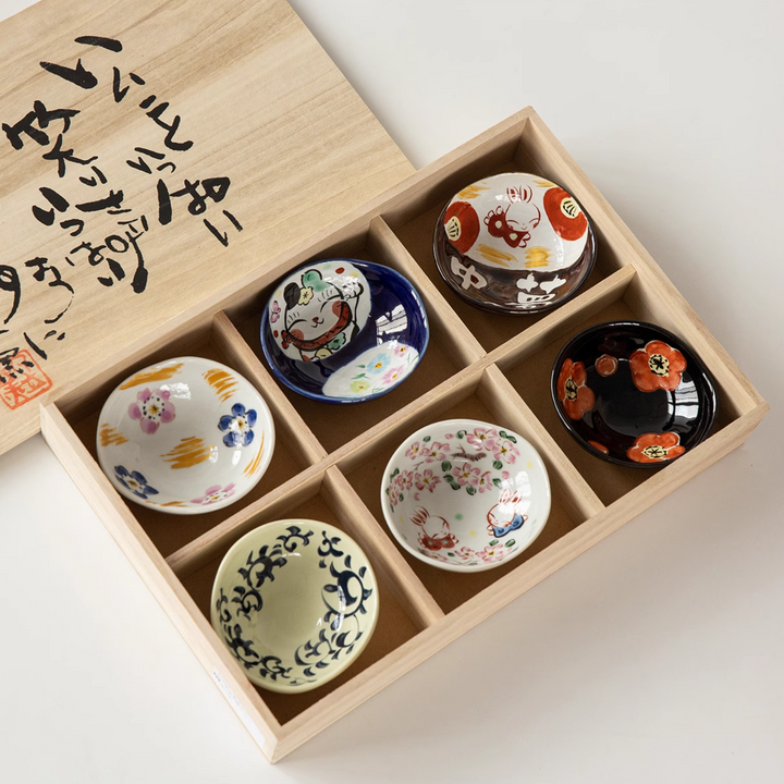 Seto Ware Yudachi Kiln Sakura Rabbit Ceramic Dipping Plate Gift Set - Plates - Hikari Spirits