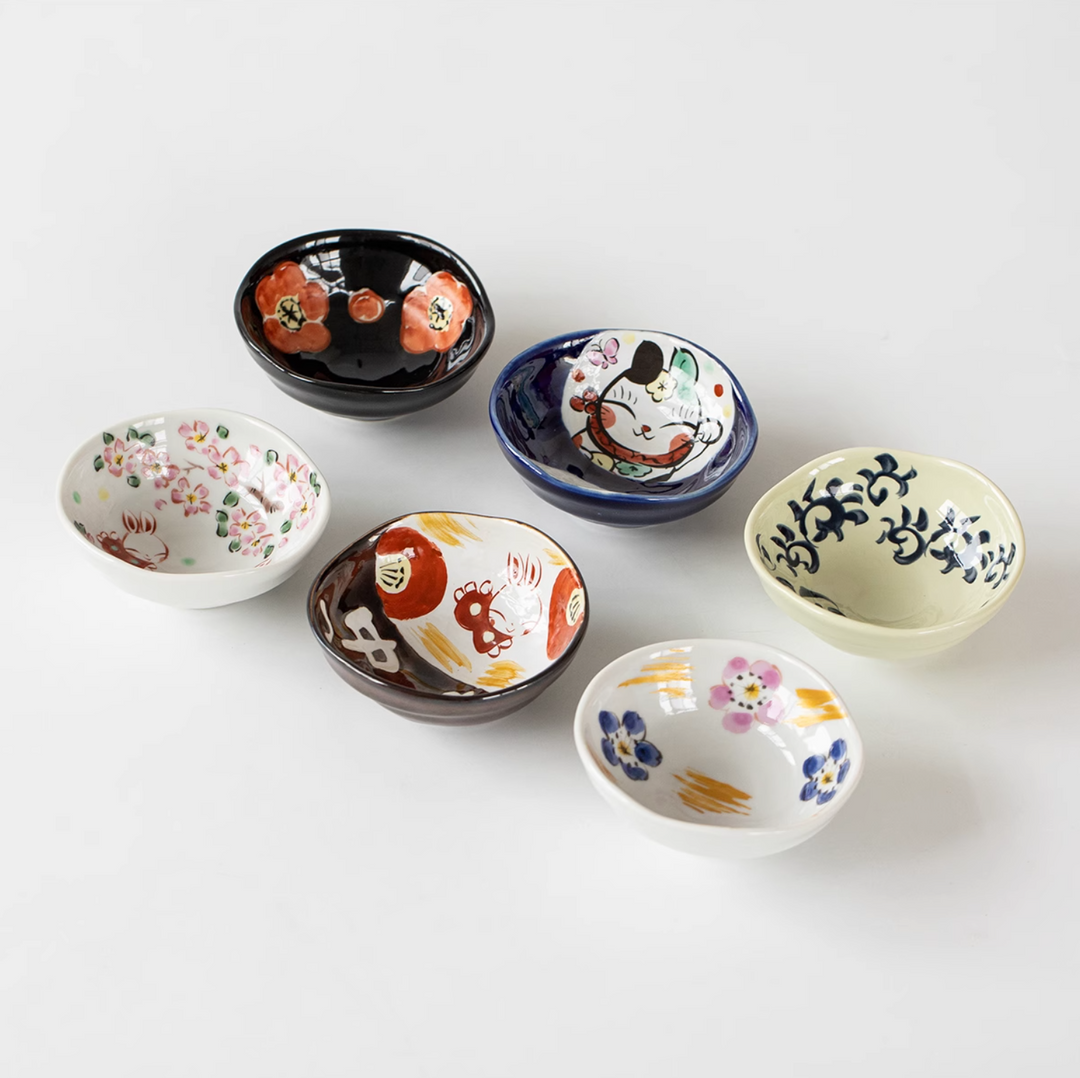 Seto Ware Yudachi Kiln Sakura Rabbit Ceramic Dipping Plate Gift Set - Plates - Hikari Spirits