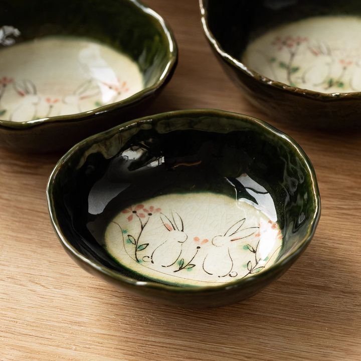 Seto Ware Hand-Painted Cute Rabbit Snack Bowl - Japanese Bowls - Hikari Spirits