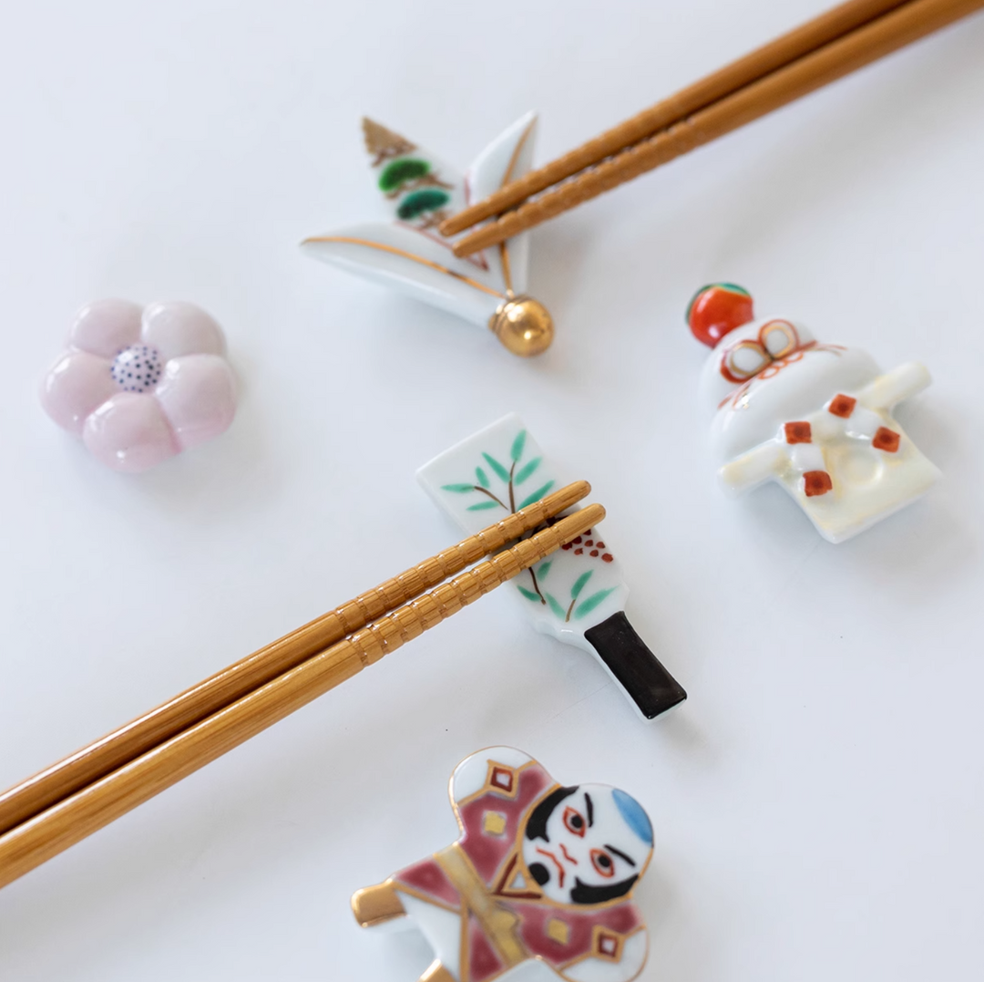 Kyoto Kiyomizu Ware Hand-Painted Vintage Chopstick Rest Gift Set - Utensil Accessories - Hikari Spirits