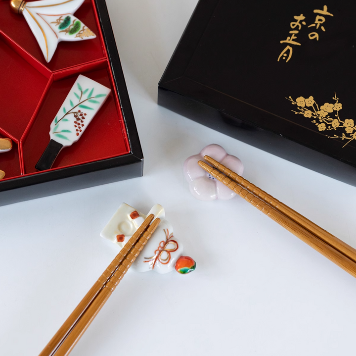 Kyoto Kiyomizu Ware Hand-Painted Vintage Chopstick Rest Gift Set - Utensil Accessories - Hikari Spirits