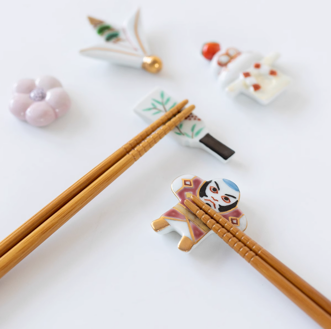 Kyoto Kiyomizu Ware Hand-Painted Vintage Chopstick Rest Gift Set - Utensil Accessories - Hikari Spirits