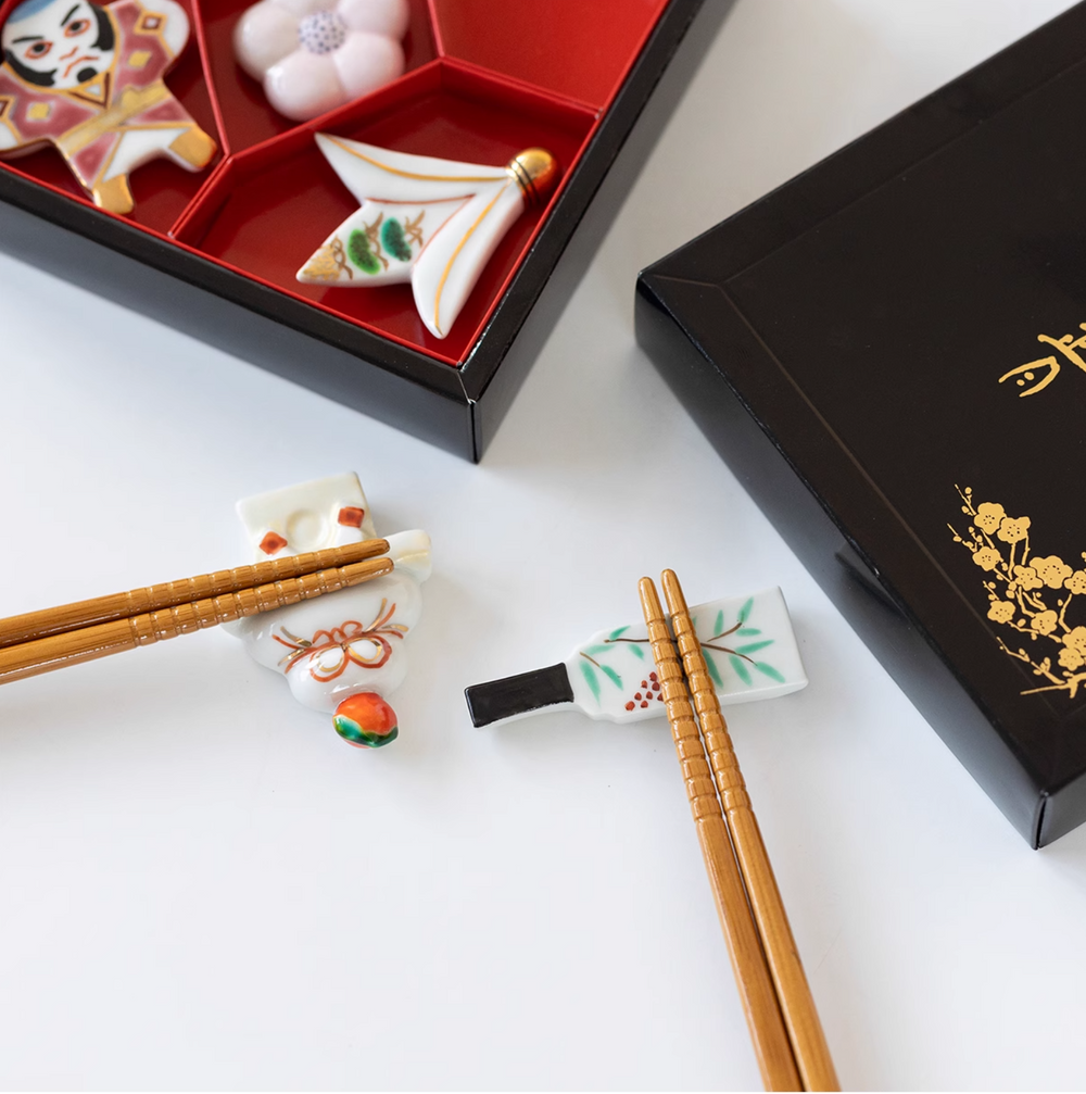 Kyoto Kiyomizu Ware Hand-Painted Vintage Chopstick Rest Gift Set - Utensil Accessories - Hikari Spirits