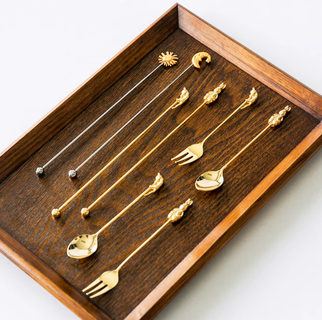 Zakka Gold-Plated Stainless Steel Stirring Stick and Fork - Utensil Set - Hikari Spirits