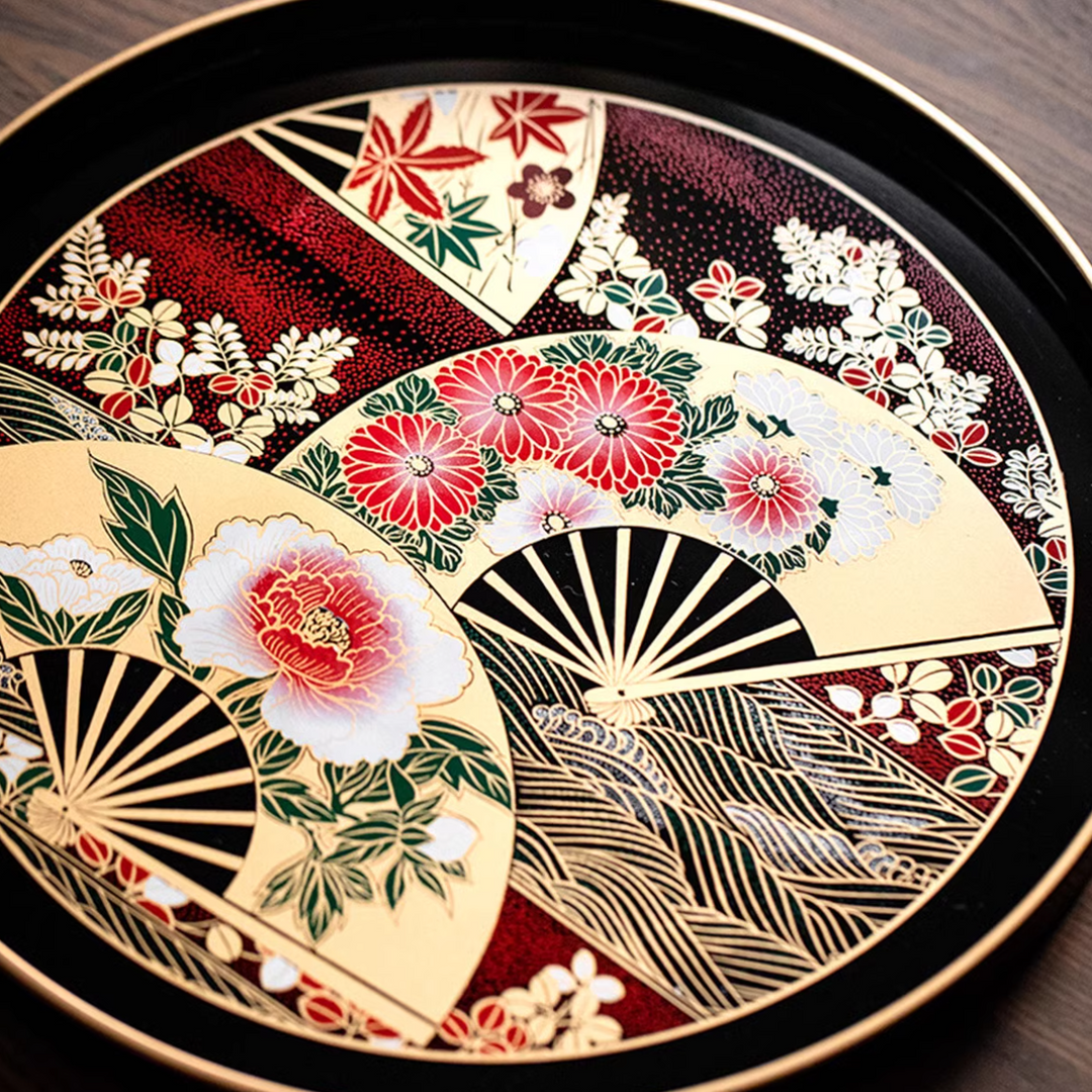 Yamanaka Shikki Gold Leaf Dancing Fan Tray - Utensil Accessories - Hikari Spirits