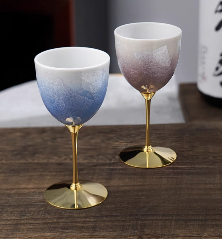 Kutani Ware Silver Two-Tone Ceramic Wine Glass Set - Wine Glass - Hikari Spirits