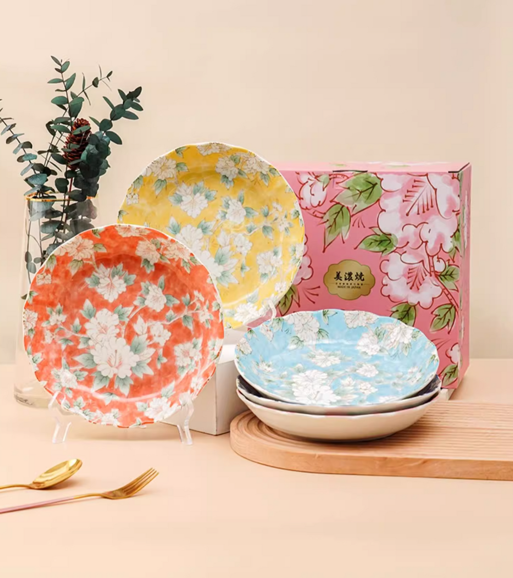 Mino Ware Hibiscus Flower Series Plate Gift Set - Plates - Hikari Spirits