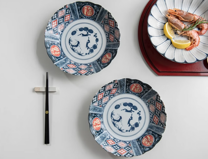 Mino Ware Underglaze 'Fu' Character Ceramic Plate Gift Set - Plates - Hikari Spirits