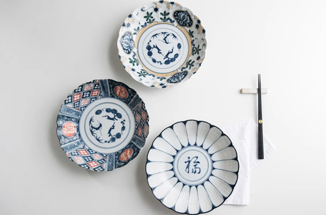 Mino Ware Underglaze 'Fu' Character Ceramic Plate Gift Set - Plates - Hikari Spirits