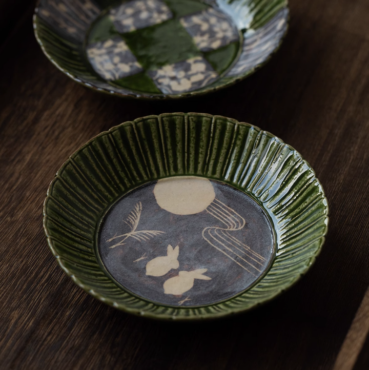 Seto Ware Green Glaze Vintage Dessert Plate - Plates - Hikari Spirits