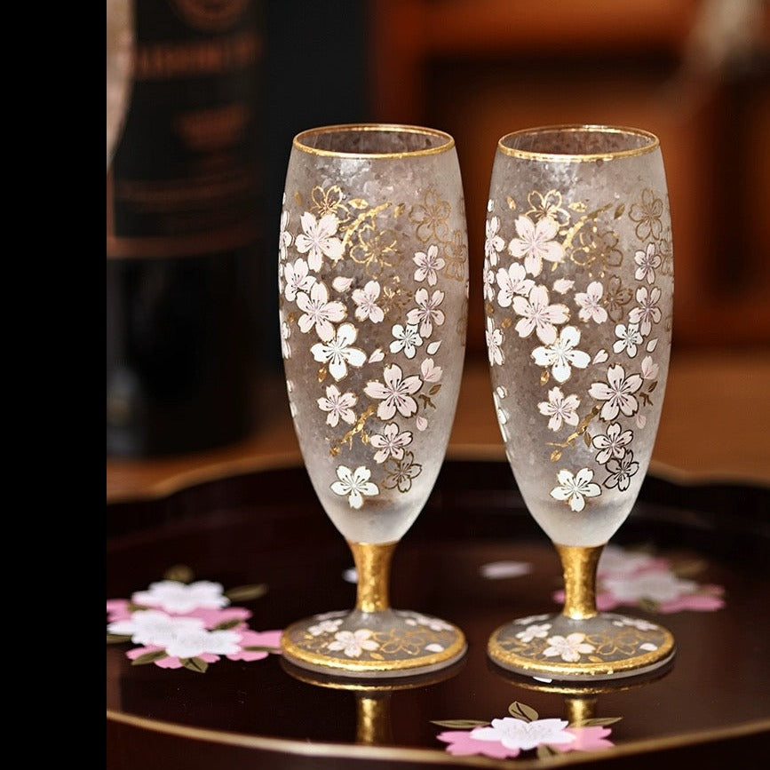 Aderia Sakura Gold-Trim Frosted Wine Glass – Hikari Spirits