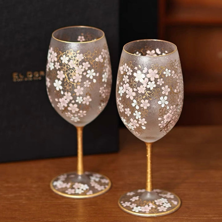 Aderia Sakura Gold-Trim Frosted Wine Glass - Wine Glass - Hikari Spirits