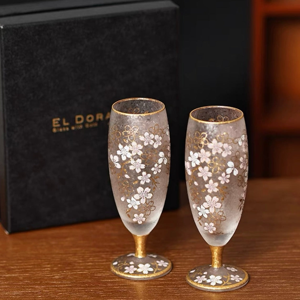 Aderia Sakura Gold-Trim Frosted Wine Glass – Hikari Spirits