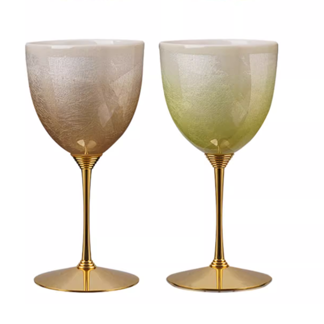 Kutani Ware Silver Two-Tone Ceramic Wine Glass Set - Wine Glass - Hikari Spirits