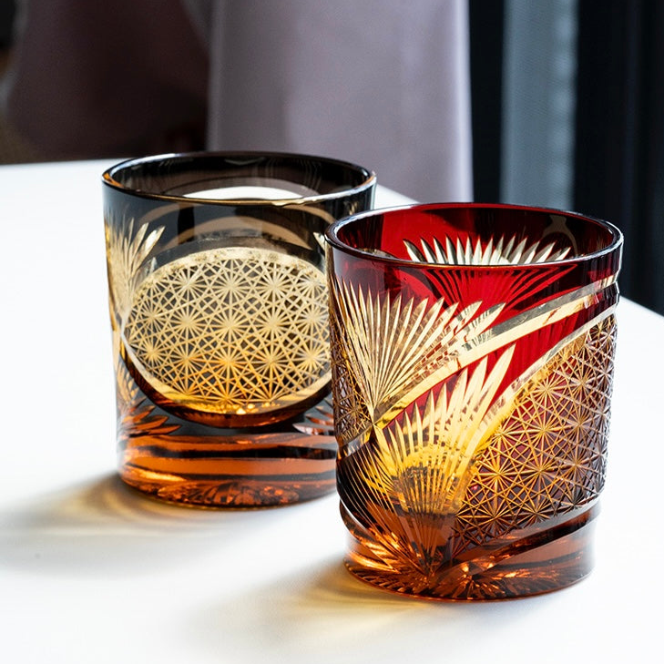 Edo Kiriko Hand-Carved Peacock Pattern Whiskey Glass - Whisky Glasses - Hikari Spirits