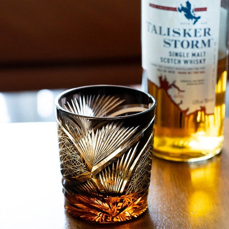 Edo Kiriko Hand-Carved Peacock Pattern Whiskey Glass – Hikari Spirits