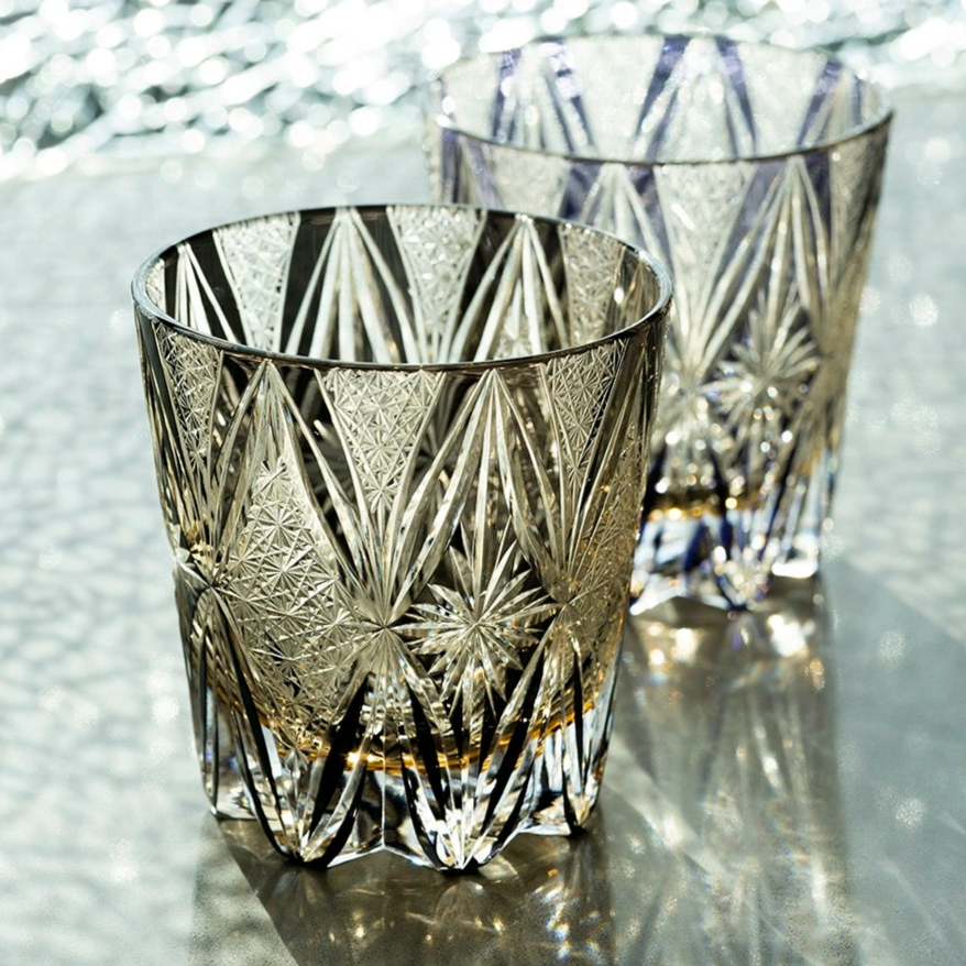 Edo Kiriko Hand-Carved Brocade Whiskey Glass - Whisky Glasses - Hikari Spirits