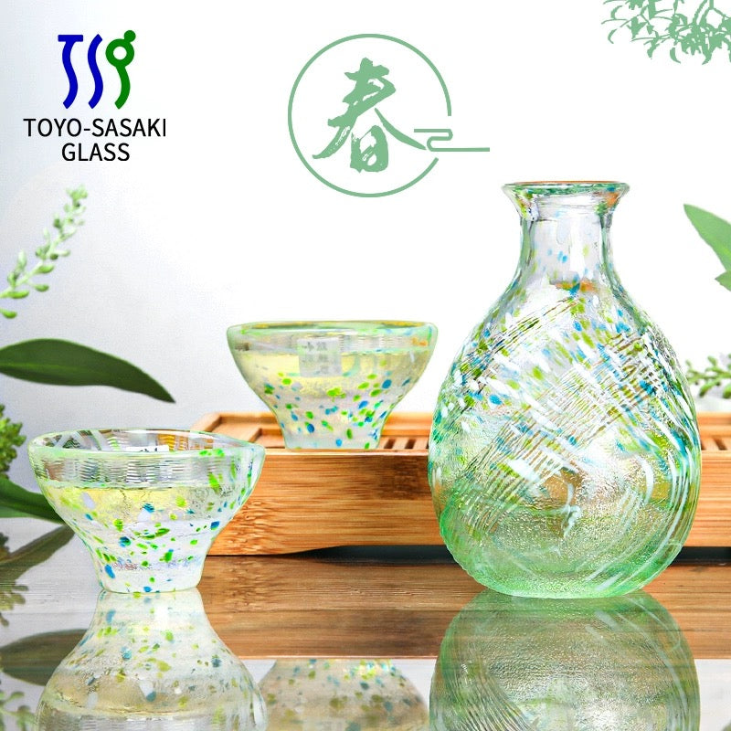 Toyo-Sasaki Four Seasons Colored Glass Sake Set - Japanese sake cup - Hikari Spirits