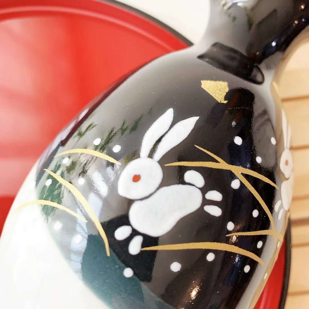 Kutani Ware Hand-Painted Running Rabbit Sake Set - Japanese sake cup - Hikari Spirits