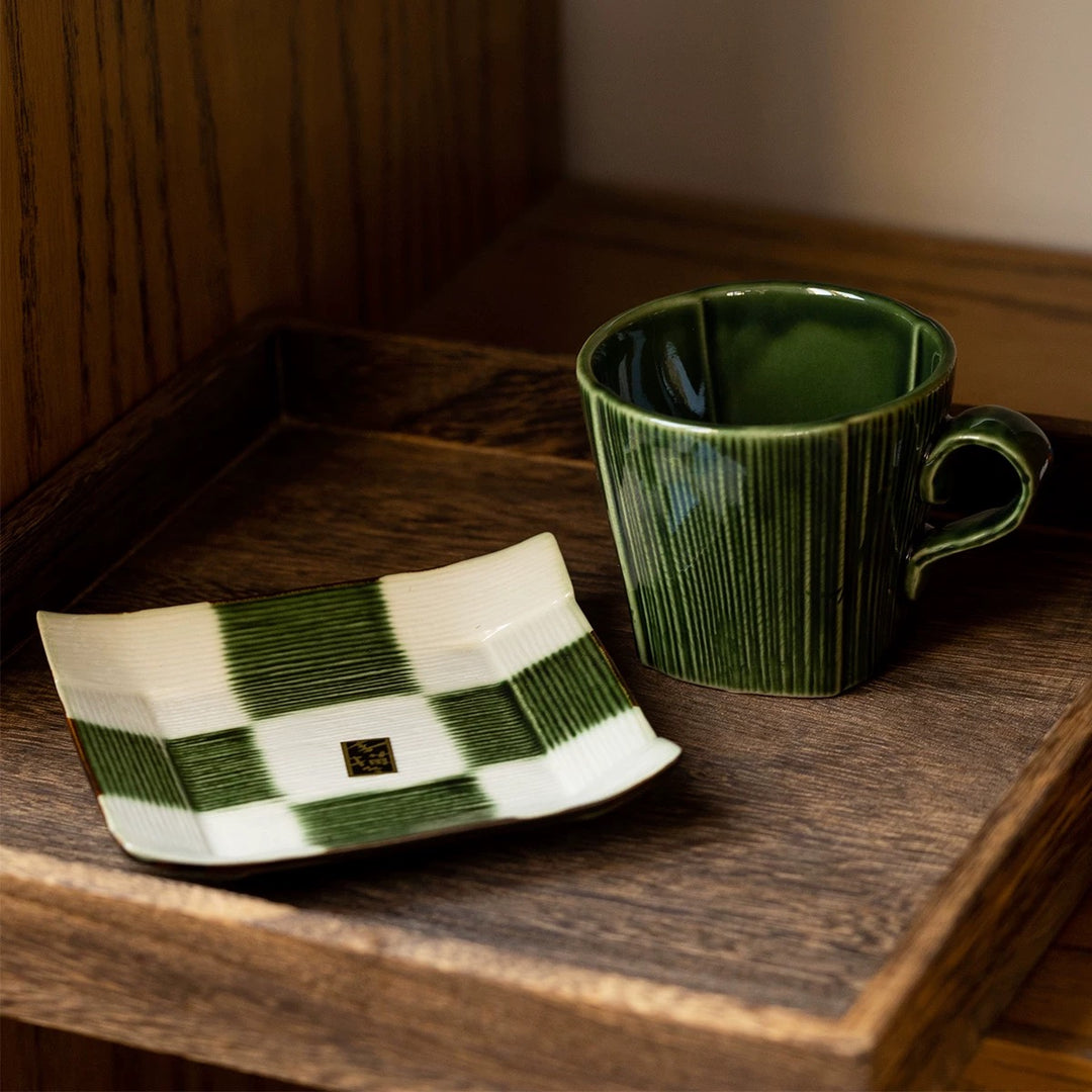 Seto Ware Woven Green Glaze Coffee Cup - Coffee Sets - Hikari Spirits