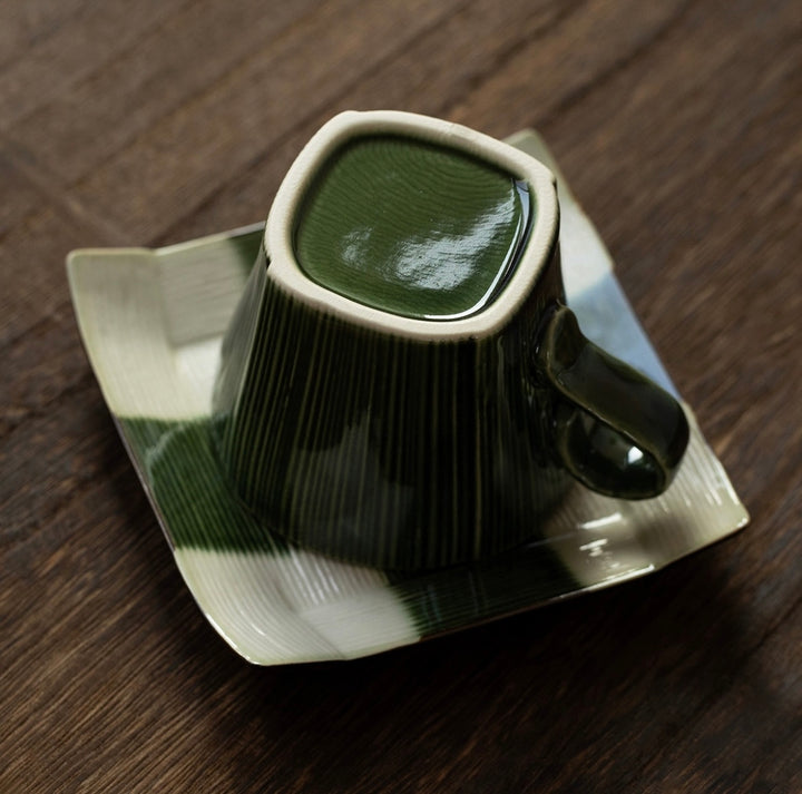 Seto Ware Woven Green Glaze Coffee Cup - Coffee Sets - Hikari Spirits