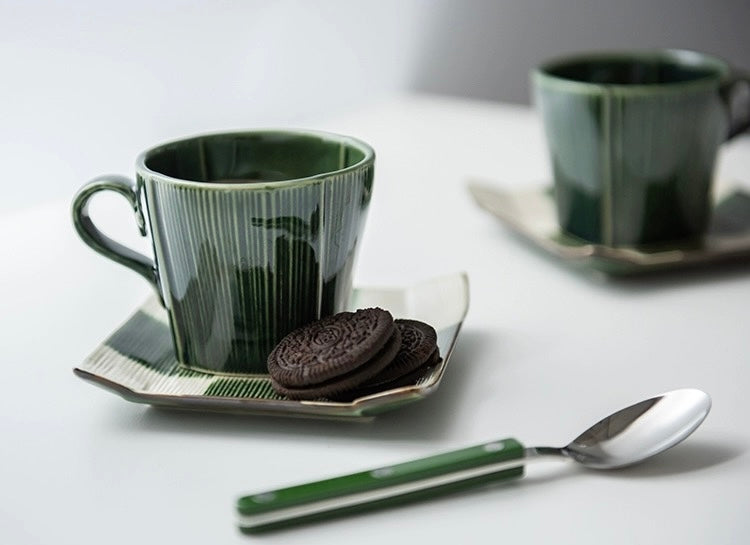 Seto Ware Woven Green Glaze Coffee Cup - Coffee Sets - Hikari Spirits