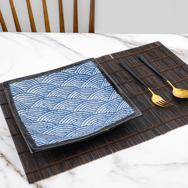 Mino Ware Rectangular Ripple Sushi Plate Gift Set