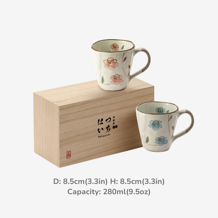 Mino Ware Orimono Tsubaki Hana Couple Mug Set