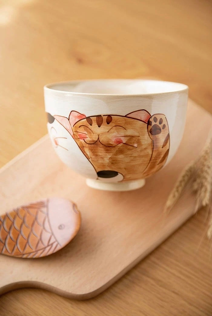 Arita-Yaki Lucky Beckoning Cat Ceramic Bowl - Japanese Bowls - Hikari Spirits