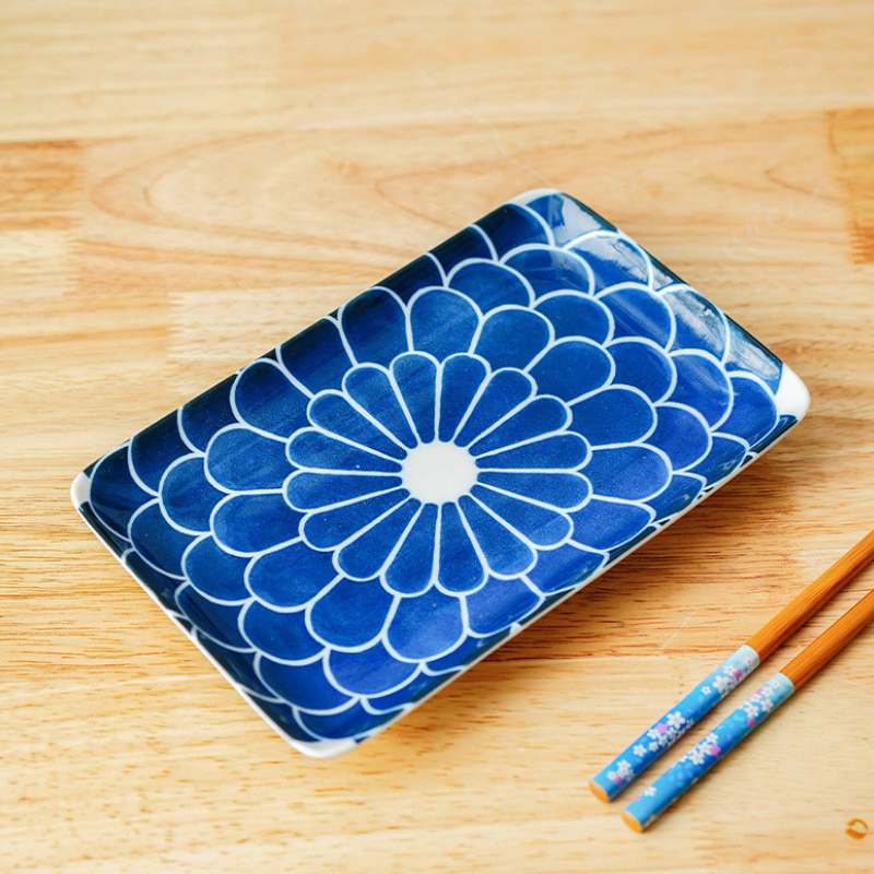 Mino Ware Underglaze Chrysanthemum Pattern Square Plate