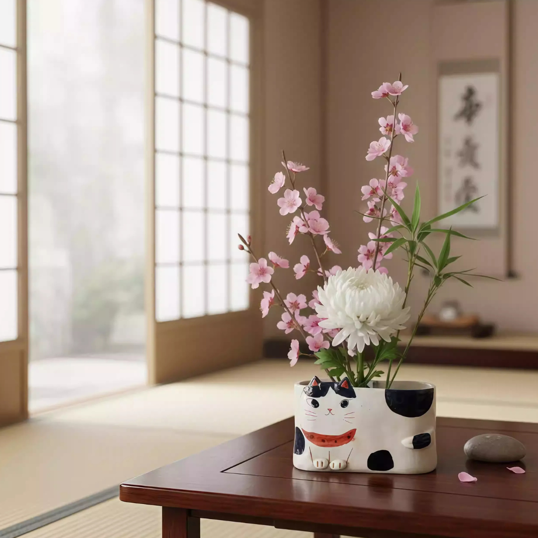 Kanesan Hand-Painted Cat Ceramic Planter - Japanese Craftmanship - Handcraft - Made in Japan - Luxury Gift - Premium Gift- Wedding Gift - House-Warming Gift - Edo Kiriko - Japanese Artisan - Japanese Whisky Glass - Japanese Whiskey Glass - Japanese Chopsticks - Japanese Bowls - Handcrafted Mug - Handcrafted Plate - Japanese Mug - Japanese Knife - Japanese whiskey glass gift - premium whiskey glass - artisan whiskey glass - Japanese artisan glassware - Edo Kiriko whiskey glass - Vase - Hikari Spirits