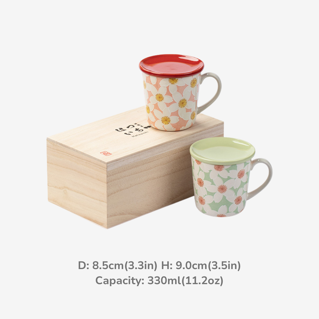 Mino Ware Orimono Tsubaki Hana Couple Mug Set