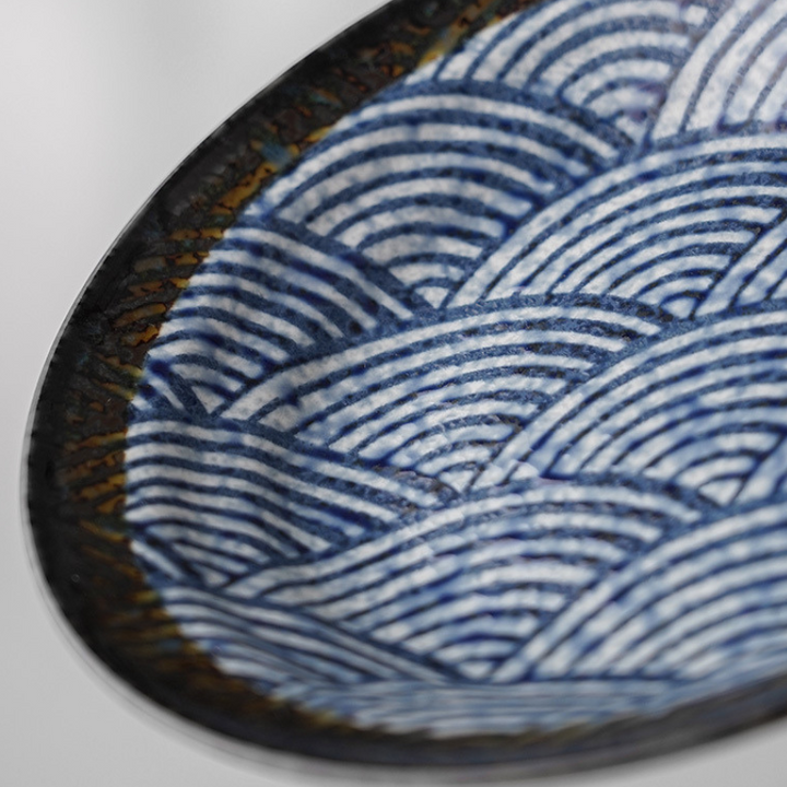 Mino Ware Wave Pattern Retro Underglaze Bowl and Plate Set