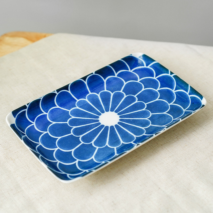 Mino Ware Underglaze Chrysanthemum Pattern Square Plate