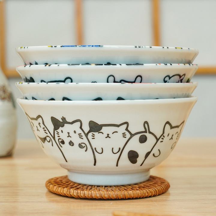 Mino Ware Cat and Dog Series Underglaze Rice Bowl