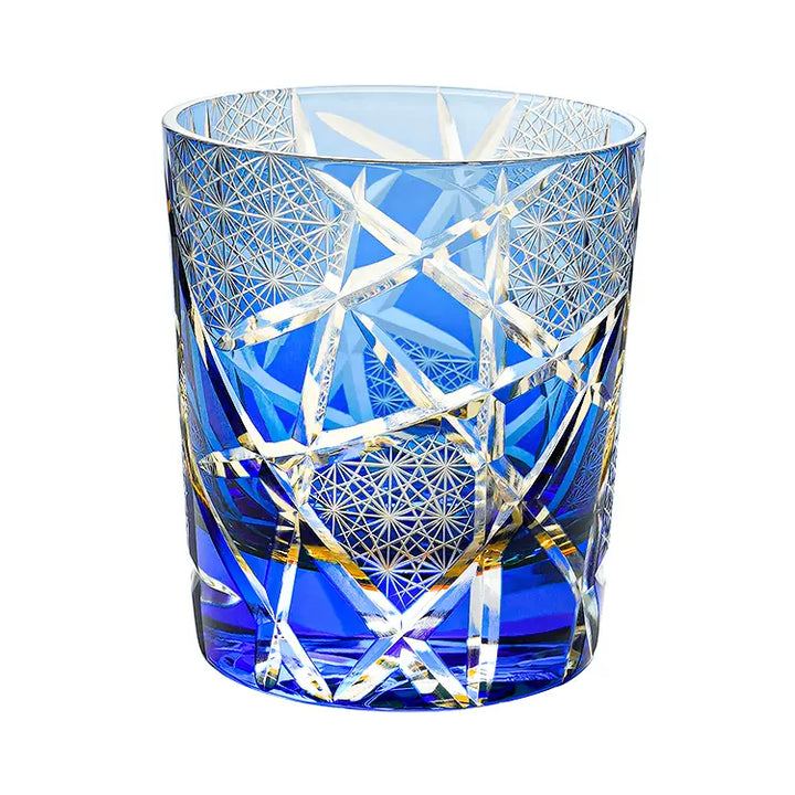 Edo Kiriko Hand-Carved Amber Lightning Pattern Whiskey Glass - Whisky Glasses - Hikari Spirits