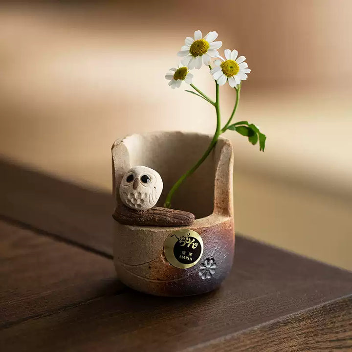 Shigaraki Ware Handmade Rustic Ceramic Owl Incense Holder - Incense Holder - Hikari Spirits